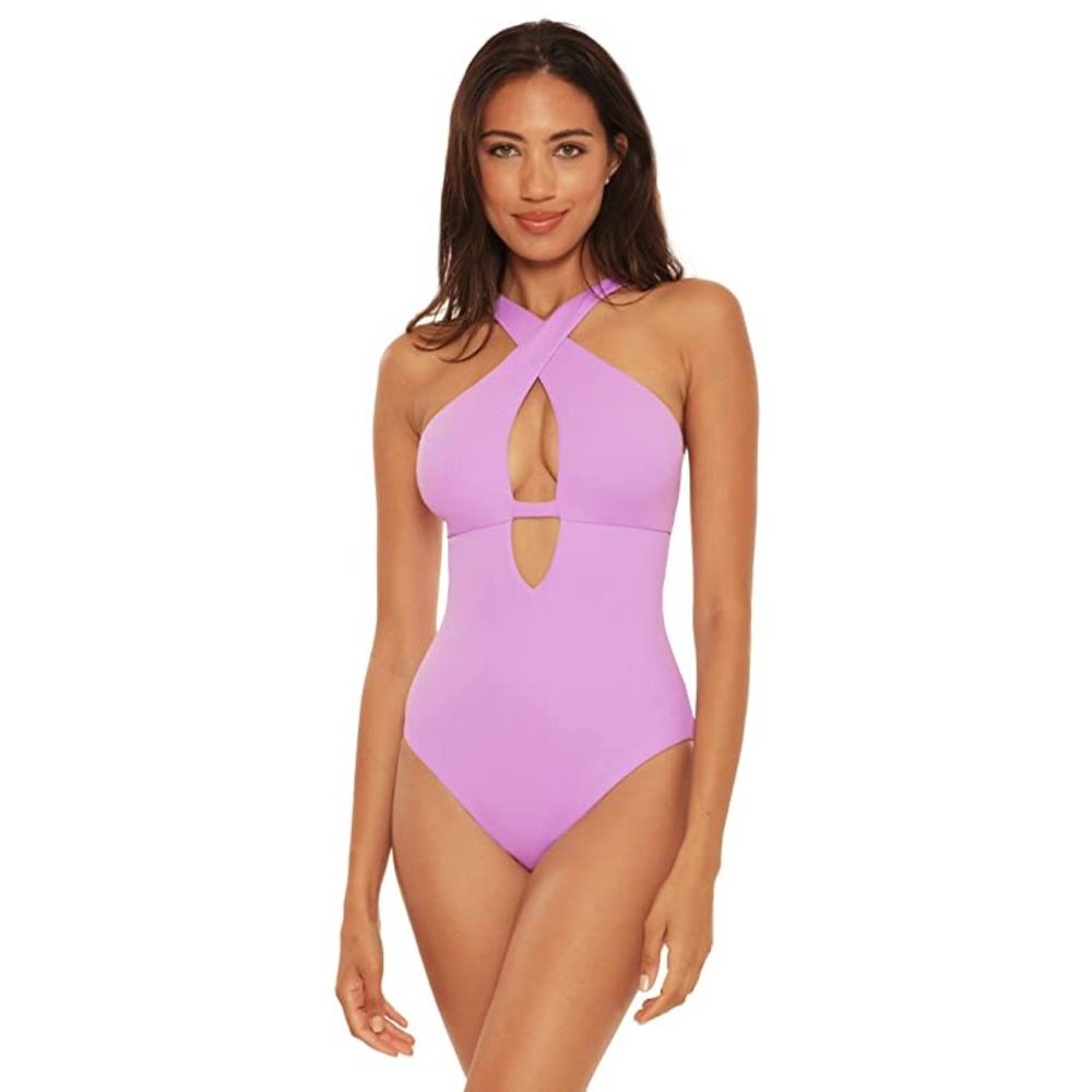 BECCA by Rebecca Virtue Fine Line Rib Tessa High Neck One-Piece, Size Small